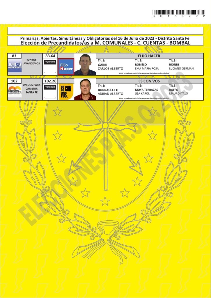Elecciones PASO en Bombal, boleta única con precandidatos a presidente comunal.