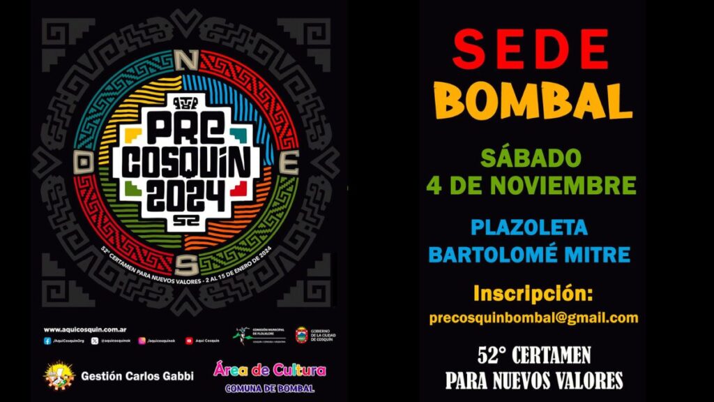 Afiche: Bombal será sede del Pre Cosquín 2024, en noviembre.