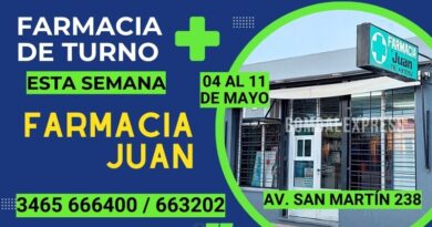 Farmacia Juan de turno hasta el 11/05, en Bombal